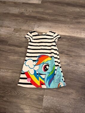 Hasbro Black & White Stripe Dress with Rainbow Pony Print